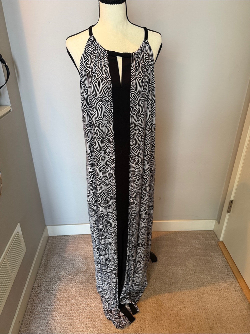 Michael Kors Black and White Printed Maxi Dress with Center Panel